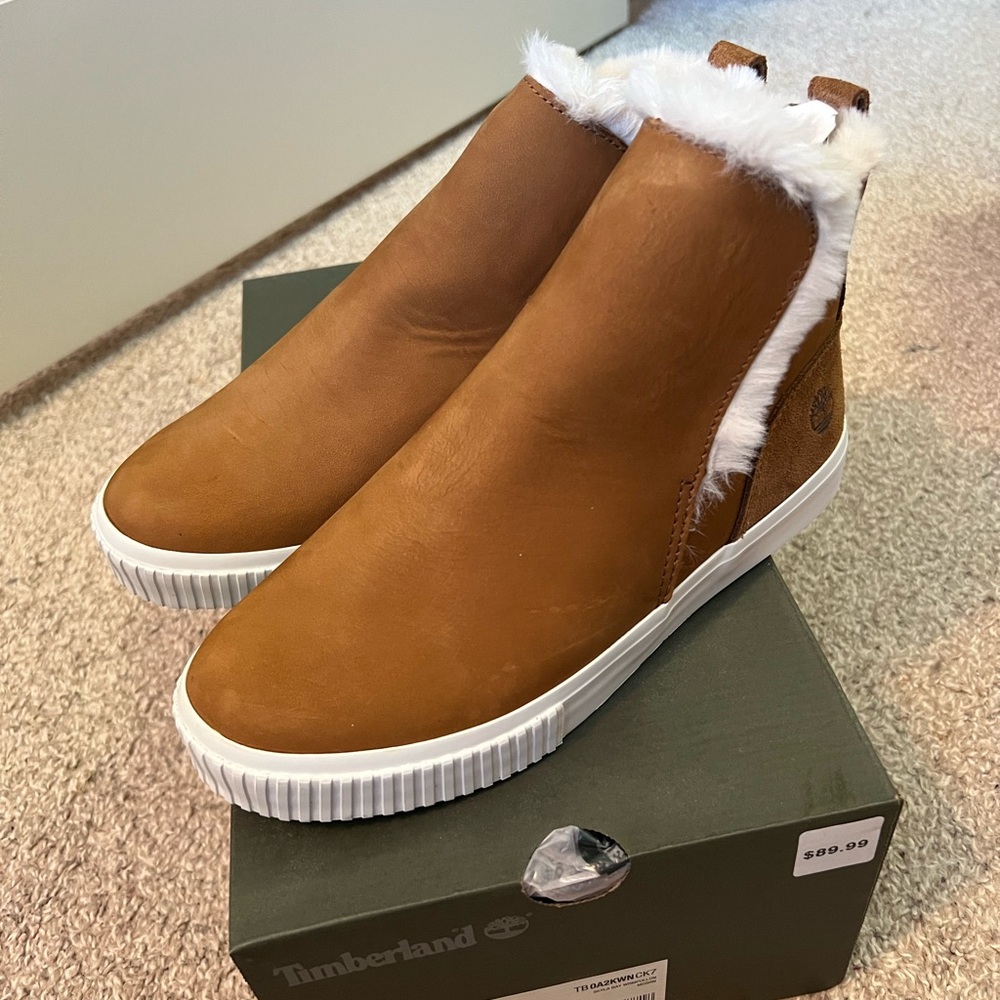 Timberland Tan Fur-Lined Slip-On Shoes